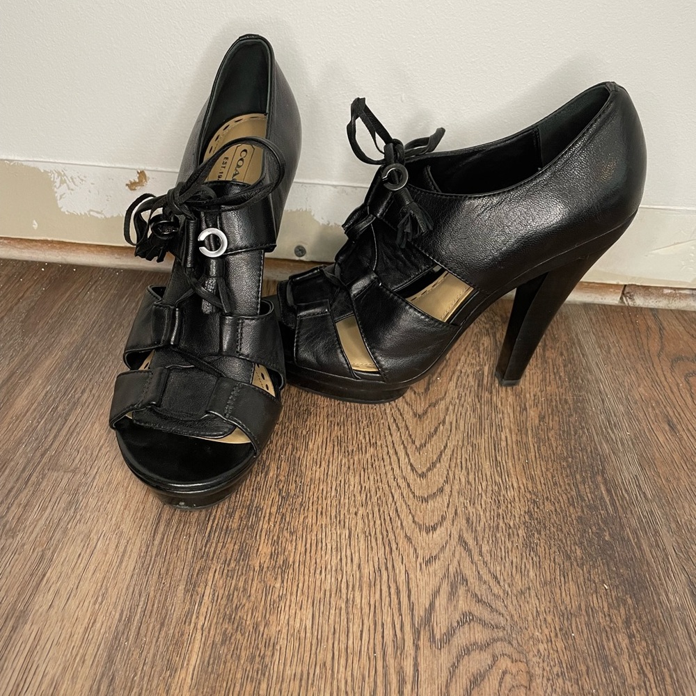 Coach black Teagan leather lace up platforms